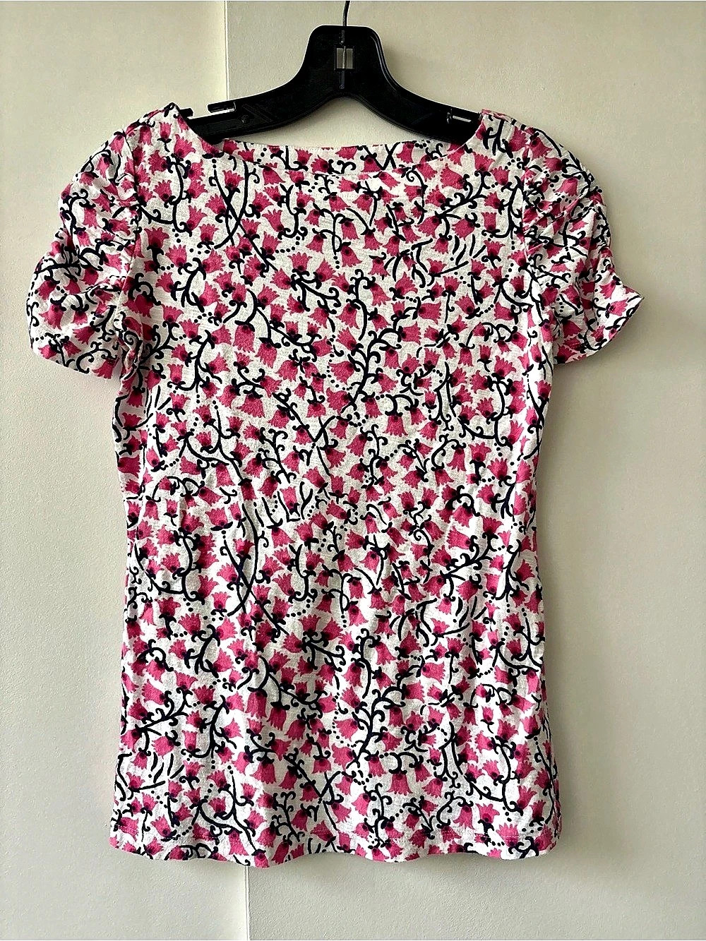 Lilly Pulitzer Floral Short Sleeve Top in Pink & White Small